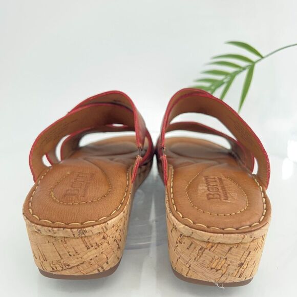 Born Sandals Women's 9 Luna Slide Red Leather Slip On Wedge Casual Open Toe - Picture 11 of 16